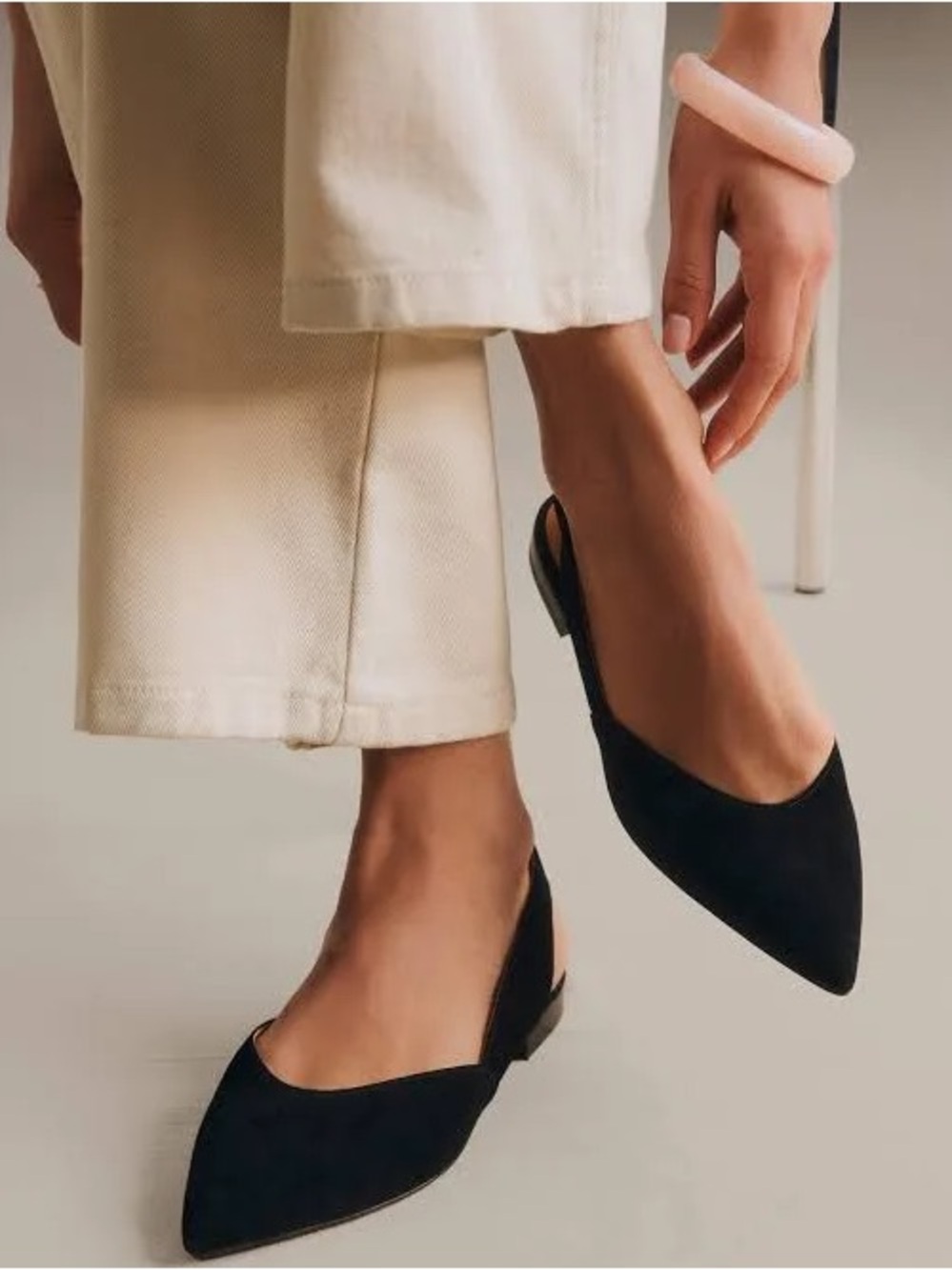 Sezane Cassy Ballerinas Black Suede Pointed Slingback Flats